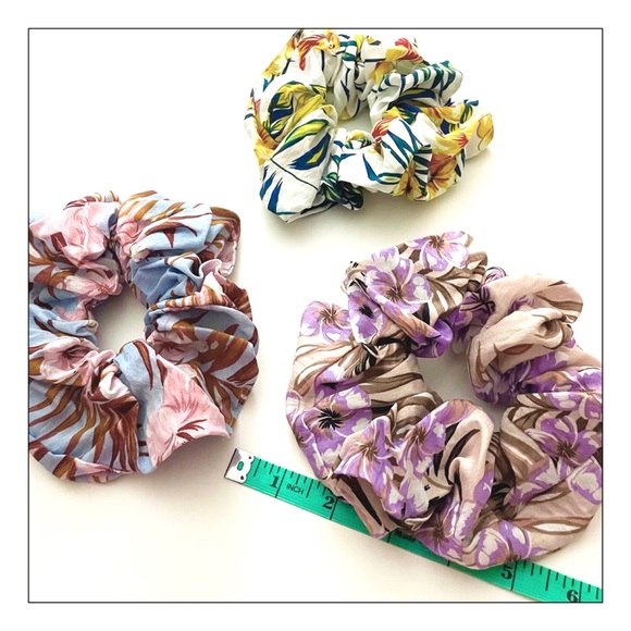 NWOT Set of Three Large Floral Hair Scrunchies in Soft Woven Cotton Fabric - Picture 4 of 5
